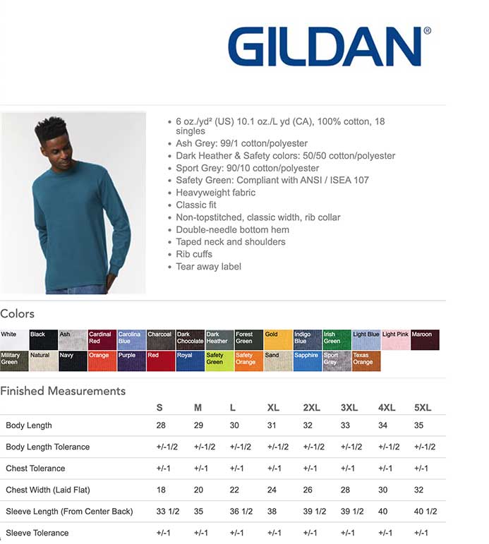 Embroidered Gildan Heavyweight Long Sleeve Ultra Cotton T-Shirt