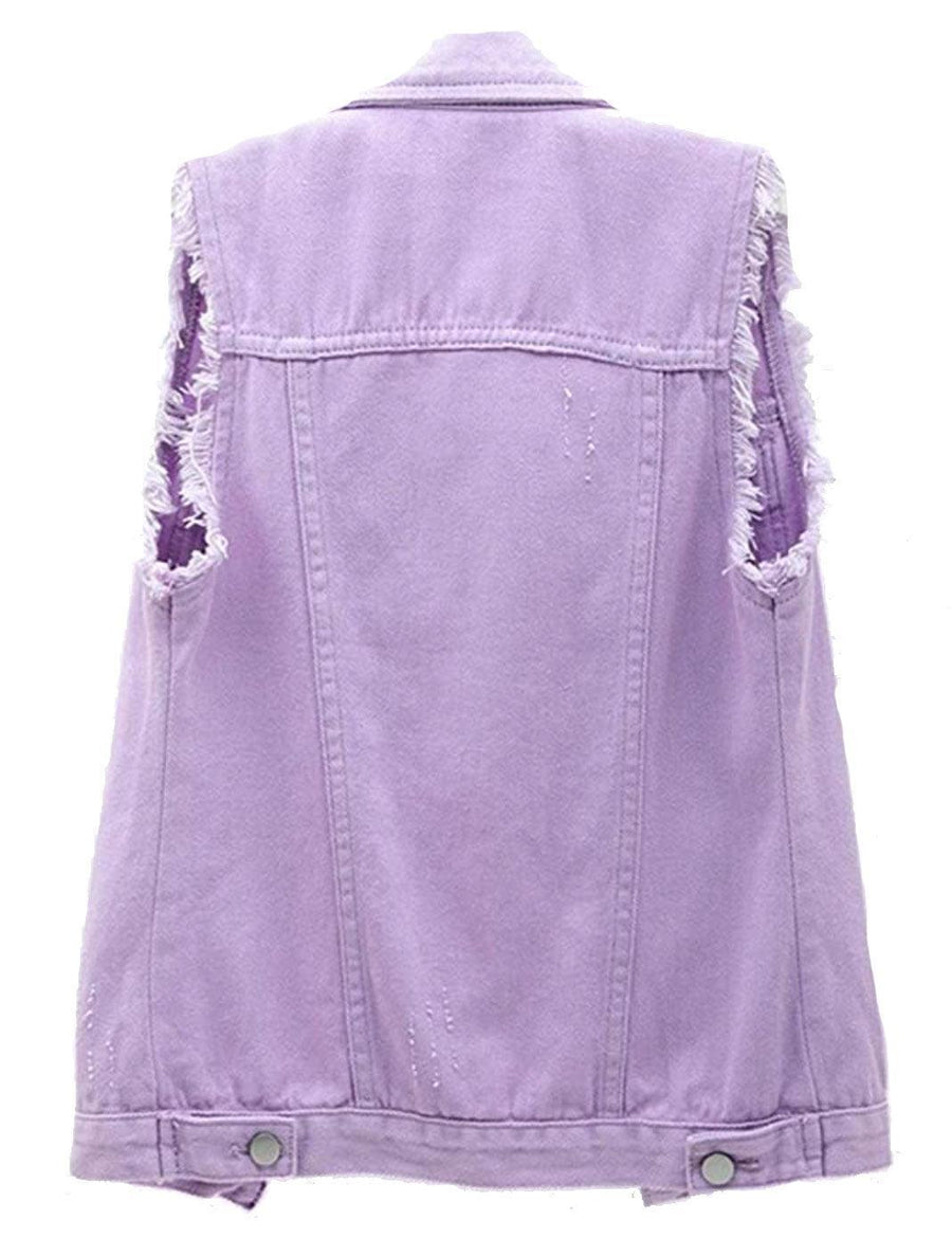 Blank Distressed Sleeveless Denim Jacket (Women's) - Constantly Create Shop