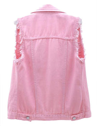 Thumbnail for Blank Distressed Sleeveless Denim Jacket (Women's) - Constantly Create Shop