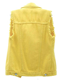 Thumbnail for Blank Distressed Sleeveless Denim Jacket (Women's) - Constantly Create Shop