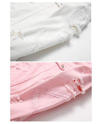 Thumbnail for Blank Ripped Sleeve Denim Jacket - Constantly Create Shop