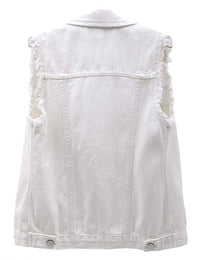 Thumbnail for Distressed Sleeveless Denim Jacket Vest (Women's) - Constantly Create Shop