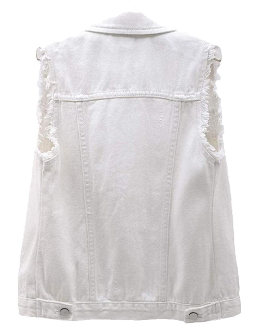 Distressed Sleeveless Denim Jacket Vest (Women's) - Constantly Create Shop