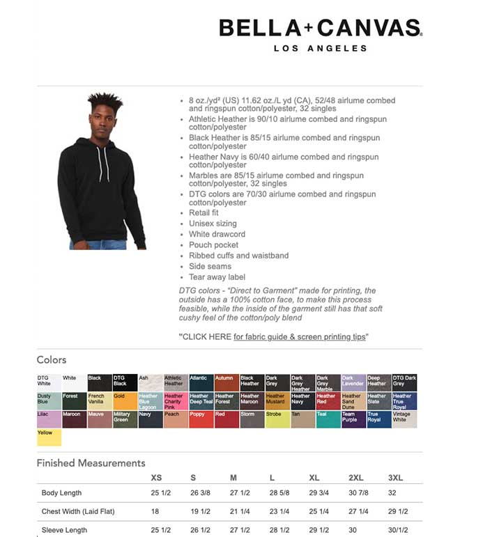 Midweight Bella + Canvas Sponge Fleece Unisex Hooded Sweatshirt