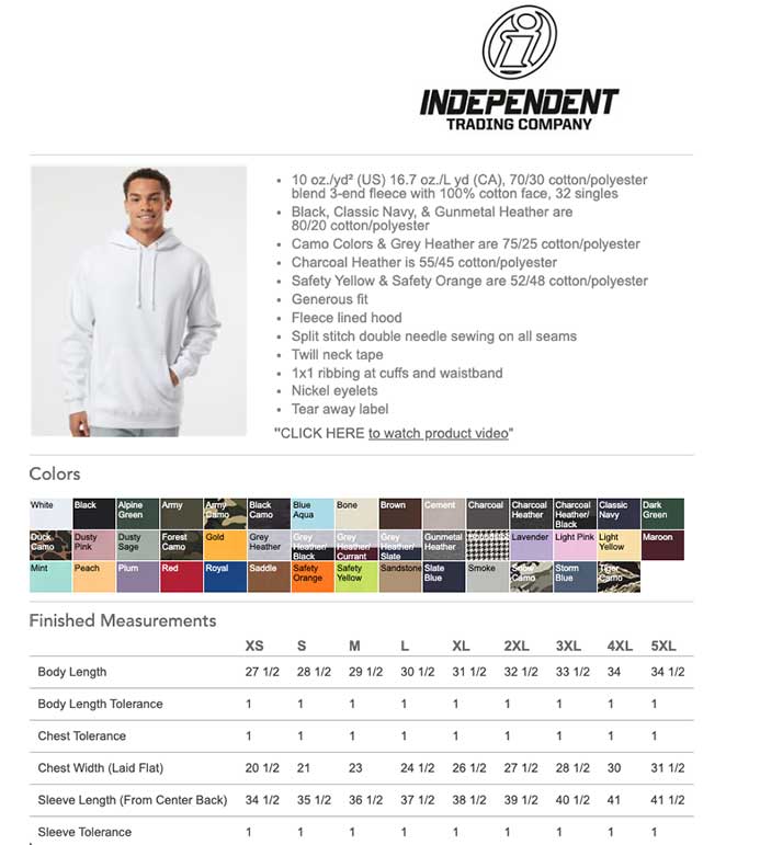 IND4000 Heavyweight Hooded Sweatshirt custom embroidered or