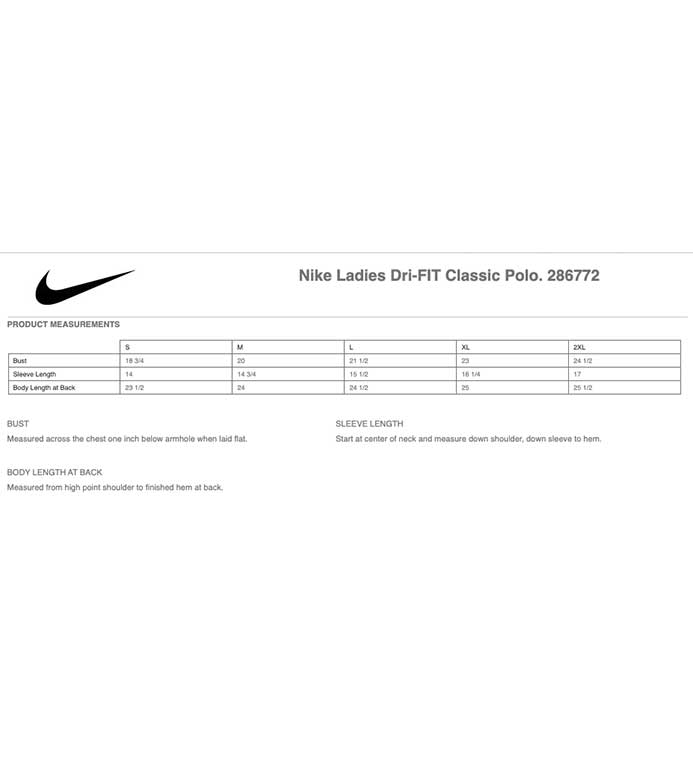 Nike Dri Fit Polo Shirts Size Chart Nike Women's Dri FIT Classic Polo
