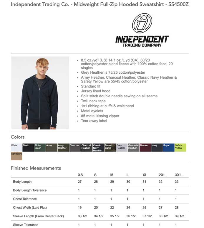 Embroidered Independent Midweight Hooded Full-Zip Sweatshirt