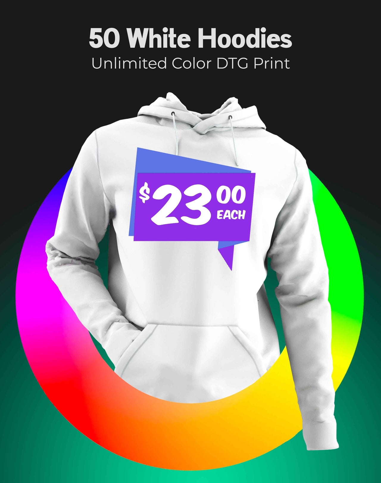 50 White Hoodies - Full Color Print - Constantly Create Shop