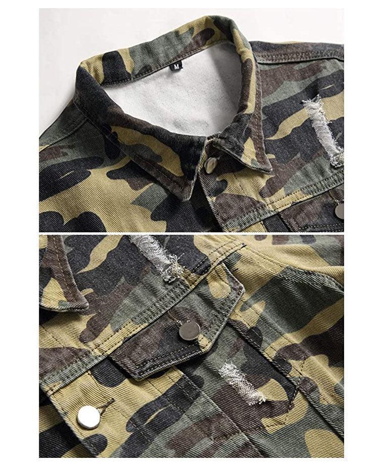 Blank Distressed Camo Denim Jacket - Constantly Create Shop