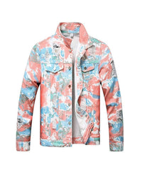 Thumbnail for Blank Distressed Floral Tie Dye Denim Jacket - Constantly Create Shop