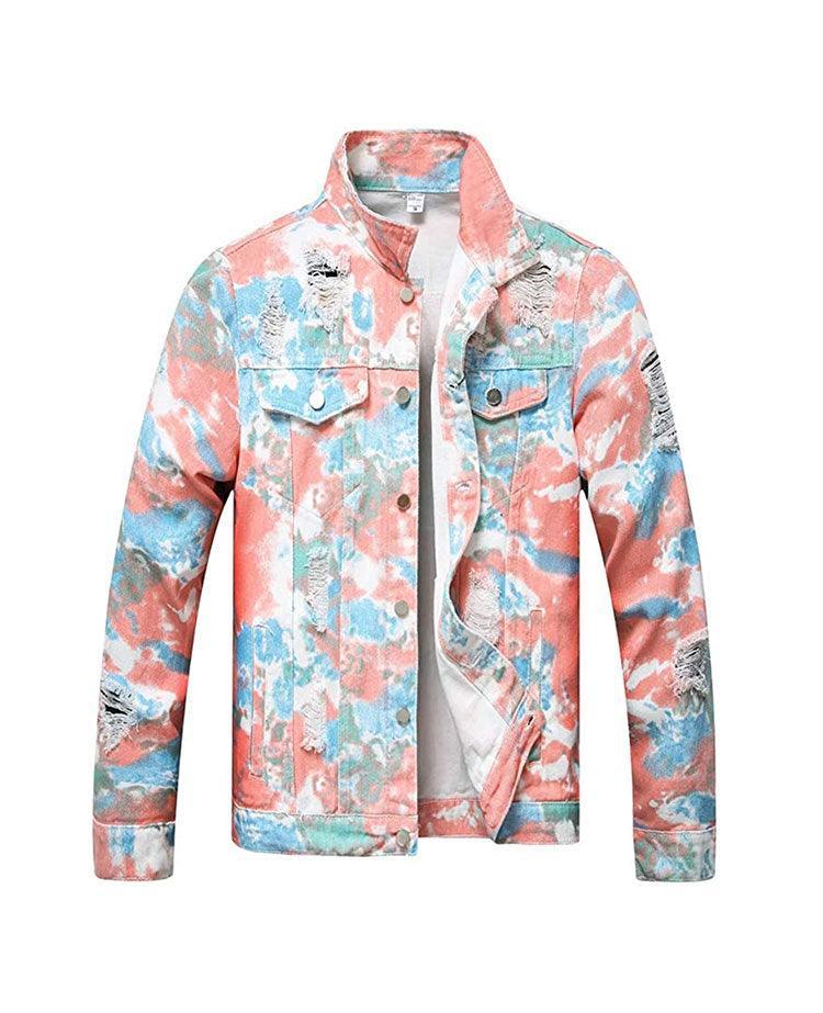 Blank Distressed Floral Tie Dye Denim Jacket - Constantly Create Shop