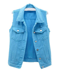 Thumbnail for Blank Distressed Sleeveless Denim Jacket (Women's) - Constantly Create Shop