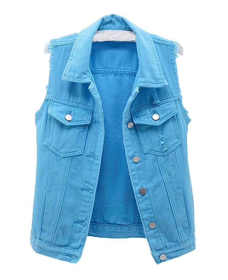 Distressed Sleeveless Denim Jacket Vest (Women's) - Constantly Create Shop